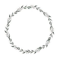 Watercolor botanical wreath with green leaves and minimalist design