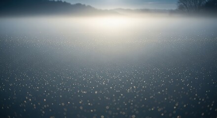 Fototapeta premium A low-lying mist blankets a frosty field under the soft glow of the morning sun.