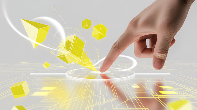 Innovative concept of human interaction with futuristic digital interface, activating advanced technology with a touch - Powered by Adobe
