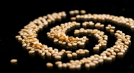 Stunning Close-Up Of Sesame Seeds Arranged In a Swirling Spiral Formation