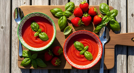 Summertime Culinary Delight: Fresh Strawberry Soup with Basil, Perfect for Refreshment