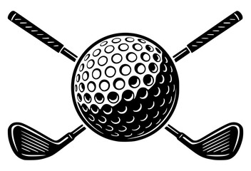 Golf Ball and Crossed Clubs Emblem Black and White, Sport Logo, Athletic Game, Golfing Equipment