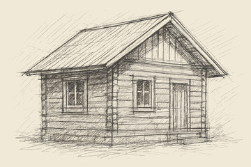 Timber cottage wooden shaded vector sketched roof textures rustic illustration sketch suggesting