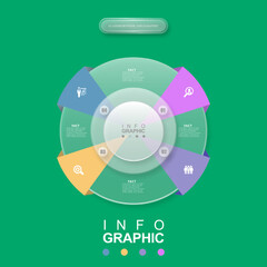 circular infographic step and options glassmorphism style