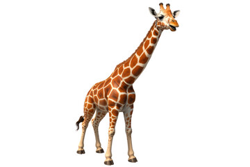 Naklejka premium A photorealistic rendering of a giraffe, standing against a transparent background, showcasing its unique coat pattern. background removed