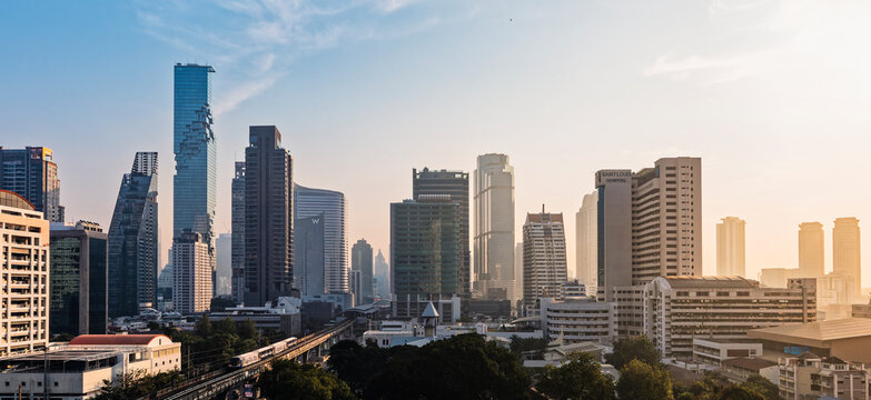 Bangkok cityscape MahaNakhon building business district Panorama view : Bangkok, Thailand- Apr 30, 2025 