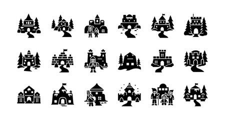 Obraz premium Silhouette fairy tale castles and fantasy homes in black and white