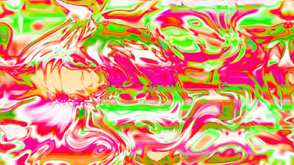 Abstract psychedelic glitch waves with neon colors, distorted digital fluid texture and VHS scanline effect
