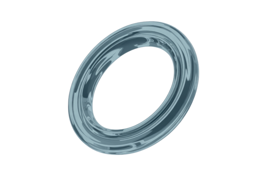 A 3D rendering of a sleek, metallic, torus-shaped object with a reflective surface against a transparent background. background removed - Powered by Adobe