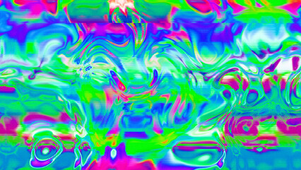 Fototapeta premium Abstract psychedelic glitch waves with neon colors, distorted digital fluid texture and VHS scanline effect