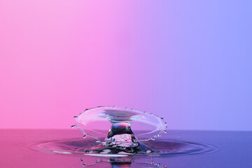 Water splash like umbrella on color background