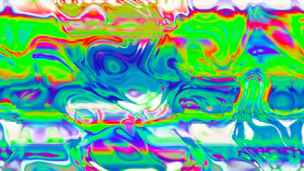 Fototapeta premium Abstract psychedelic glitch waves with neon colors, distorted digital fluid texture and VHS scanline effect