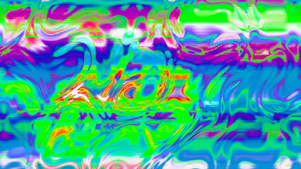 Fototapeta premium Abstract psychedelic glitch waves with neon colors, distorted digital fluid texture and VHS scanline effect