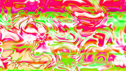 Abstract psychedelic glitch waves with neon colors, distorted digital fluid texture and VHS scanline effect