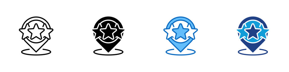 Location Rating Multiple Style Icon Design Vector - Map pin with stars symbol showing rating, quality, or customer review for a place
