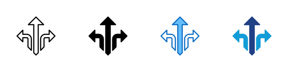 Direction Arrows Multiple Style Icon Design Vector - Three arrows pointing in different directions representing route choice or navigation options