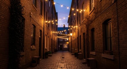 Naklejka premium Illuminated Alleyway at Twilight