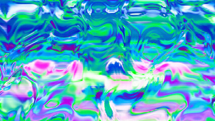 Abstract psychedelic glitch waves with neon colors, distorted digital fluid texture and VHS scanline effect