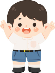 Cartoon Illustration of Boy with Hands Up