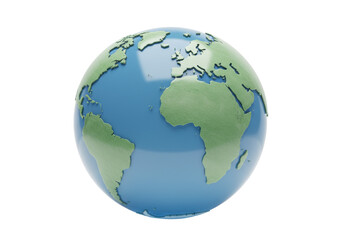 Earth globe isolated on transparent background, world map continents in green and blue colors, geography and global awareness concept