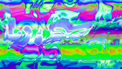 Abstract psychedelic glitch waves with neon colors, distorted digital fluid texture and VHS scanline effect