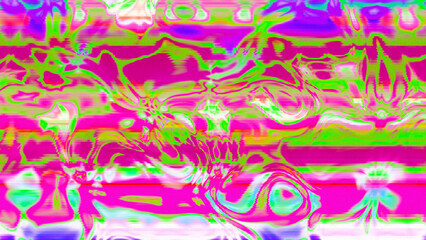 Fototapeta premium Abstract psychedelic glitch waves with neon colors, distorted digital fluid texture and VHS scanline effect
