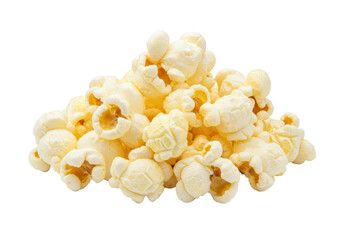 Pile of delicious popcorn isolated on transparent background, classic salty snack for movie night and entertainment