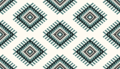 Seamless geometric ethnic pattern inspired by Native American tribal fabric. Traditional Aztec and Navajo style carpet and tile vector design on navy  background. Perfect for textile, wrapping,