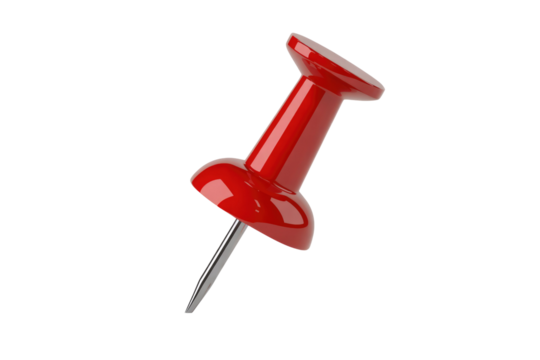 A red thumbtack, isolated on a transparent background, 3D rendering. background removed