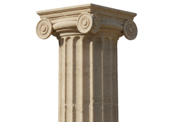 Detailed Ionic column capital isolated PNG on transparent background, architectural element with volutes and fluted shaft for design projects