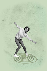 Art image vertical photo collage of happy guy girl stand hypnosis doodle fake news propaganda...