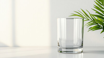 Clear glass with water reflection, minimal design, and touch of greenery create serene