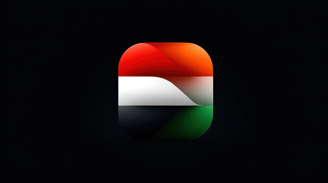 Flag icon with red, white, black, and green colors on dark background, symbolizing national identity with modern glossy design