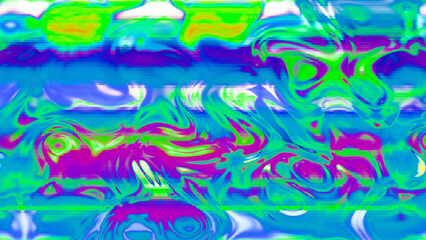 Abstract psychedelic glitch waves with neon colors, distorted digital fluid texture and VHS scanline effect