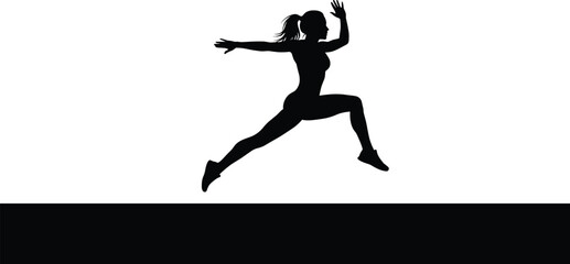 Woman jumping over obstacle silhouette cartoon illustration, symbolic motion and expressive gesture artwork for athletic and motivational design