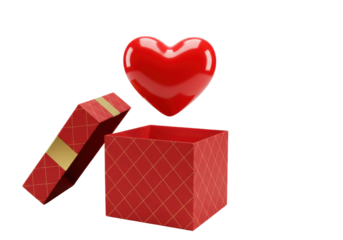 Red heart coming out of a gift box isolated PNG, love and romance concept for Valentine s Day and special occasions