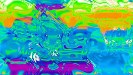 Abstract psychedelic glitch waves with neon colors, distorted digital fluid texture and VHS scanline effect