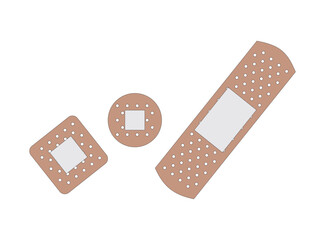 Vector set illustrations of band aids. Vector set aid bandages different forms. Isolated on white background.