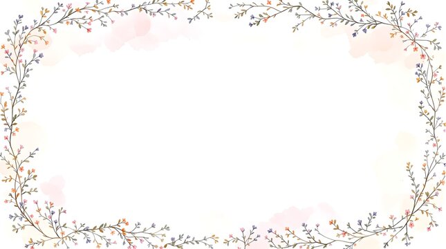Blank Watercolor Paper Frame with Tiny Floral Sprigs and Soft Border Wash