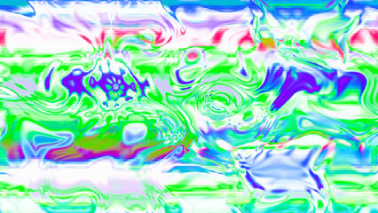 Fototapeta premium Abstract psychedelic glitch waves with neon colors, distorted digital fluid texture and VHS scanline effect