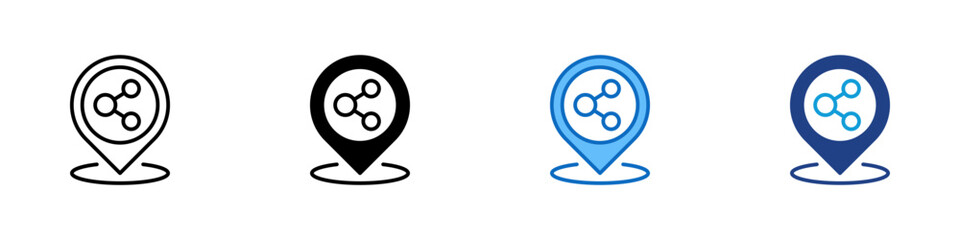 Location Sharing Multiple Style Icon Design Vector - Map pin with connected nodes symbol representing sharing or linking locations with others