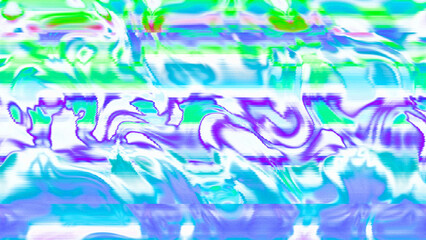 Fototapeta premium Abstract psychedelic glitch waves with neon colors, distorted digital fluid texture and VHS scanline effect