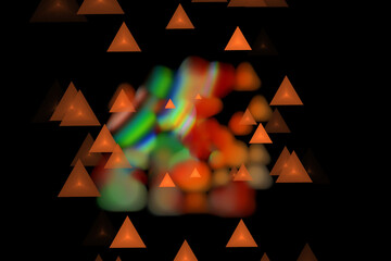 Sfondo scuro con triangoli arancioni e forme astratte  colorate