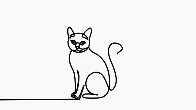 Continuous line drawing, minimalist cat, simple pet illustration, black outline art