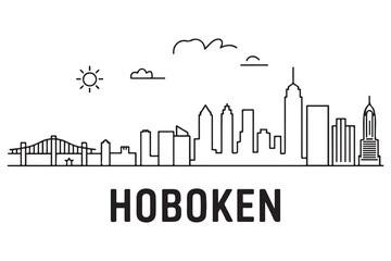 Fototapeta premium Hoboken Line Art skyline horizontal banner. Hoboken, NJ. Vector template for your design. with white background
