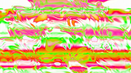Abstract psychedelic glitch waves with neon colors, distorted digital fluid texture and VHS scanline effect