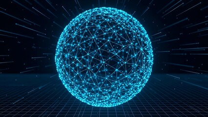 Digital Globe Network Sphere with Glowing Blue Data Connections in Futuristic Technology Style
