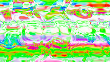 Fototapeta premium Abstract psychedelic glitch waves with neon colors, distorted digital fluid texture and VHS scanline effect