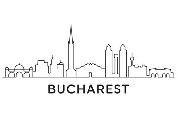 Fototapeta premium Bucharest Line Art skyline silhouette. Black Bucharest city design. with white background