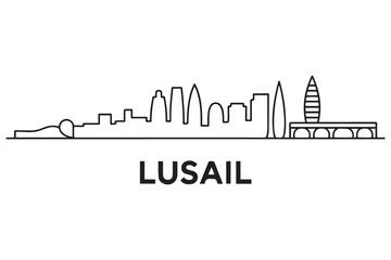 Obraz premium Lusail Line Art skyline silhouette. Black Lusail city design. with white background